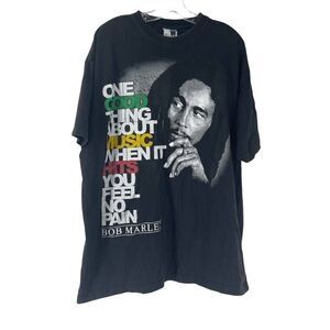 Phat Doc Bob Marley T-Shirt Mens Size 2XL Black Short Sleeve Music Hits No Pain